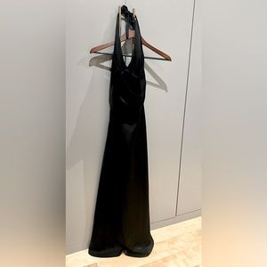 Black satin halter dress